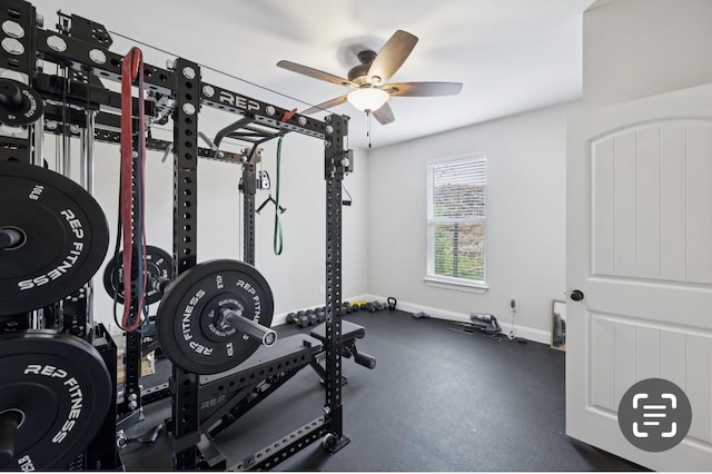 718 Excalibur Ct, Smyrna, TN 37167 - workout area featuring a ceiling fan and baseboards