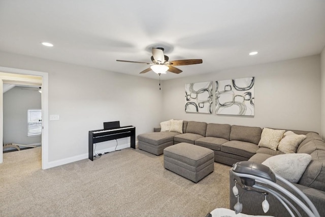 718 Excalibur Ct, Smyrna, TN 37167 - carpeted living area featuring ceiling fan and recessed lighting