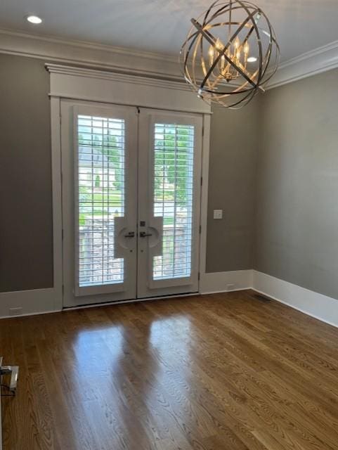 1430 Avellino Cir, Murfreesboro, TN 37130 - entryway featuring ornamental molding, french doors, a chandelier, wood finished floors, and recessed lighting
