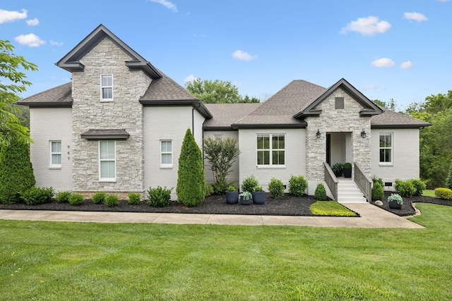967 Nashs Nook, Columbia, TN 38401 - french country style house with stone siding, a front lawn, a shingled roof, and brick siding