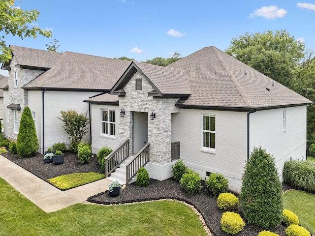 967 Nashs Nook, Columbia, TN 38401 - french country style house with a front lawn, roof with shingles, brick siding, and stone siding