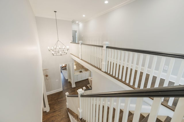 1014B Noelton Ave, Nashville, TN 37204 - stairway with a chandelier, crown molding, wood finished floors, and recessed lighting
