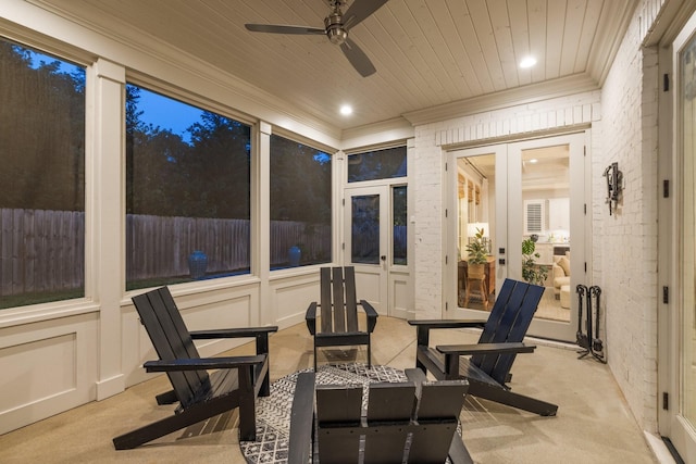 1014B Noelton Ave, Nashville, TN 37204 - sunroom / solarium with ornamental molding, carpet floors, wood ceiling, brick wall, and french doors