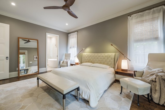1014B Noelton Ave, Nashville, TN 37204 - bedroom featuring wood finished floors, crown molding, recessed lighting, ensuite bathroom, and ceiling fan