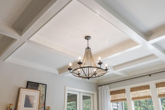 1014B Noelton Ave, Nashville, TN 37204 - detailed view of coffered ceiling, a chandelier, and beamed ceiling