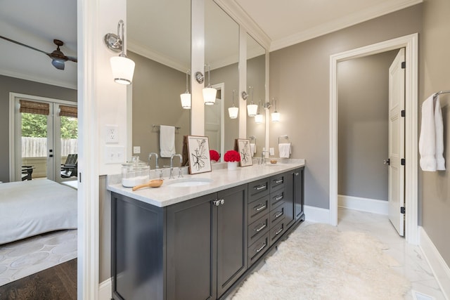 1014B Noelton Ave, Nashville, TN 37204 - ensuite bathroom with double vanity, crown molding, and ceiling fan