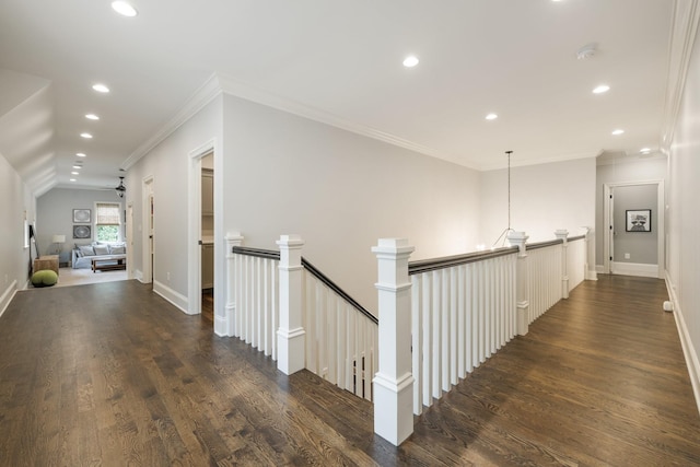 1014B Noelton Ave, Nashville, TN 37204 - hall with an upstairs landing, dark wood-style floors, recessed lighting, and ornamental molding