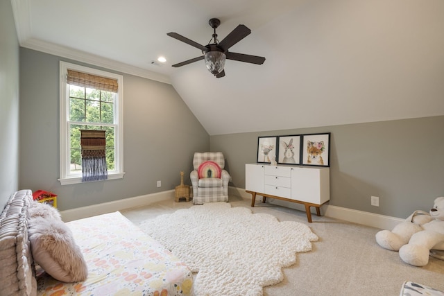 1014B Noelton Ave, Nashville, TN 37204 - carpeted bedroom with vaulted ceiling, recessed lighting, a ceiling fan, and ornamental molding