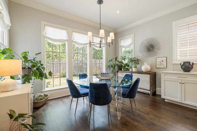 1014B Noelton Ave, Nashville, TN 37204 - dining space featuring a chandelier, dark wood-type flooring, crown molding, and healthy amount of natural light