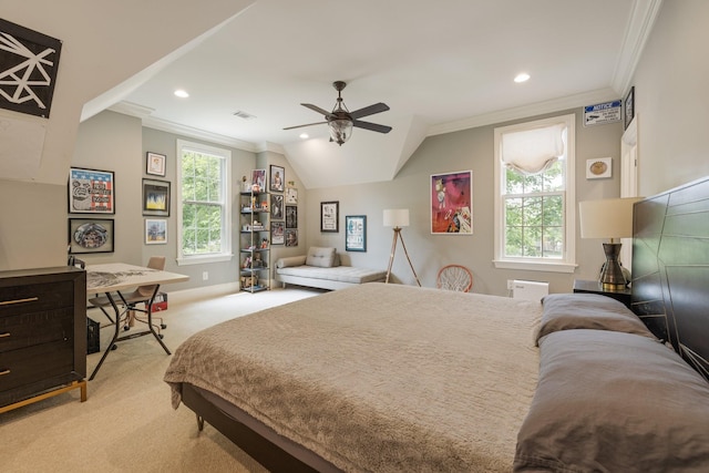 1014B Noelton Ave, Nashville, TN 37204 - bedroom with ornamental molding, light colored carpet, recessed lighting, and ceiling fan
