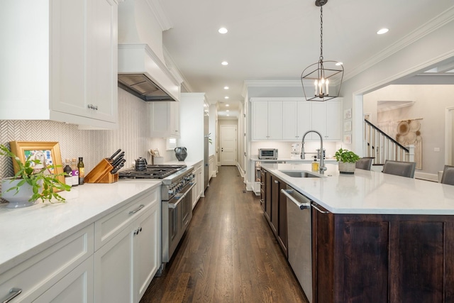 1014B Noelton Ave, Nashville, TN 37204 - kitchen featuring appliances with stainless steel finishes, custom exhaust hood, recessed lighting, light countertops, and white cabinets