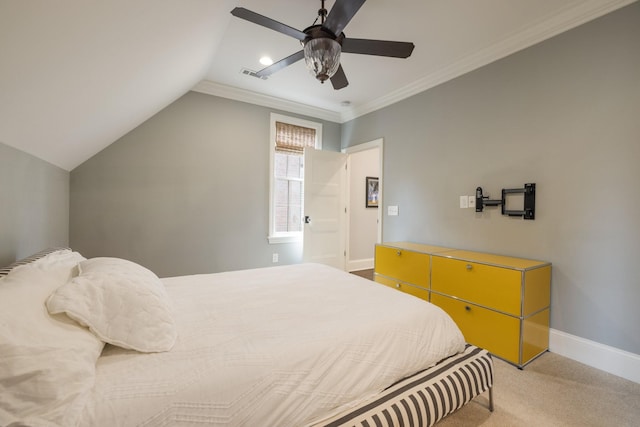 1014B Noelton Ave, Nashville, TN 37204 - bedroom with vaulted ceiling, light carpet, a ceiling fan, and crown molding