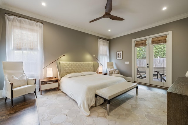 1014B Noelton Ave, Nashville, TN 37204 - bedroom featuring access to outside, wood finished floors, recessed lighting, crown molding, and ceiling fan