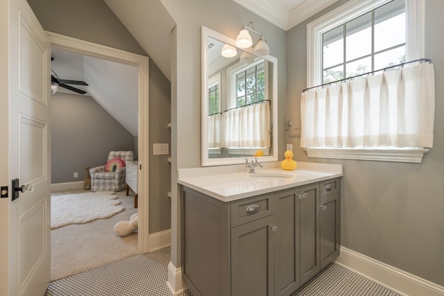 1014B Noelton Ave, Nashville, TN 37204 - bathroom featuring vaulted ceiling, vanity, and a ceiling fan