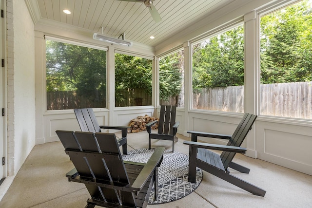 1014B Noelton Ave, Nashville, TN 37204 - sunroom / solarium featuring plenty of natural light, a decorative wall, ceiling fan, ornamental molding, and carpet flooring