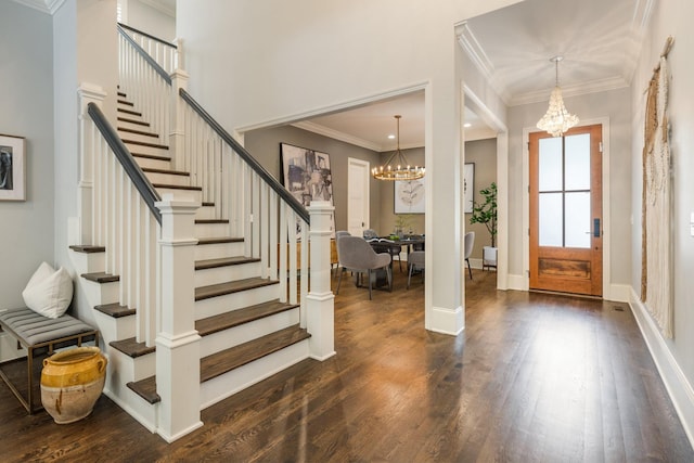 1014B Noelton Ave, Nashville, TN 37204 - entrance foyer featuring a chandelier, stairway, dark wood-style flooring, and crown molding