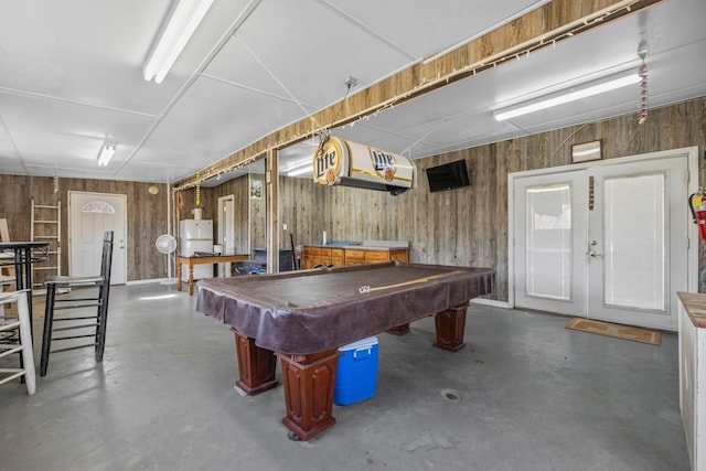 2220 Potts Camp Rd, Smithville, TN 37166 - rec room featuring wooden walls, concrete flooring, pool table, and french doors