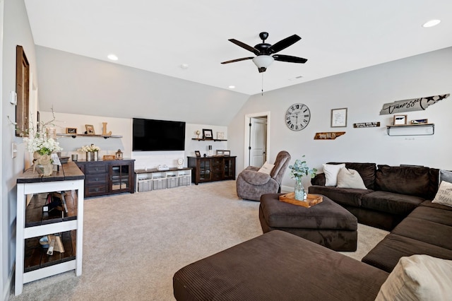 2003 Imagine Cir, Spring Hill, TN 37174 - carpeted living area with a ceiling fan, lofted ceiling, and recessed lighting