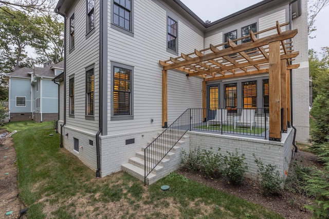 325 Fairpark Ct, Franklin, TN 37064 - back of property with a pergola, a yard, stairway, and crawl space