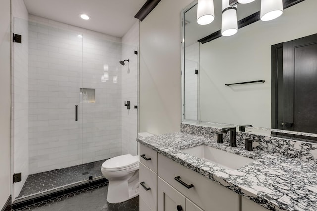 325 Fairpark Ct, Franklin, TN 37064 - full bathroom featuring a shower stall, vanity, recessed lighting, and tile patterned flooring