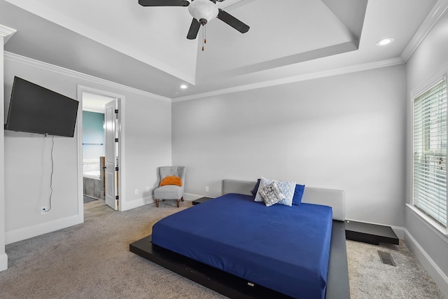 600 Southshore Pt, Mount Juliet, TN 37122 - carpeted bedroom featuring ornamental molding, recessed lighting, connected bathroom, and ceiling fan