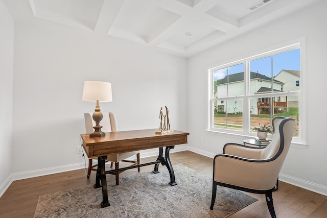 1808 Riverside Rd, Old Hickory, TN 37138 - office with coffered ceiling, wood finished floors, and beamed ceiling