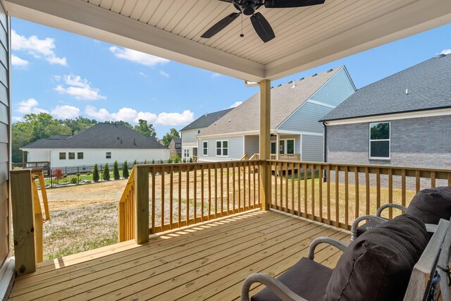 1808 Riverside Rd, Old Hickory, TN 37138 - wooden terrace featuring a ceiling fan, a fenced backyard, and a residential view