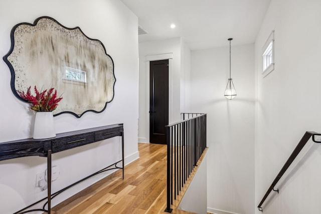 1514 Tyne Blvd, Nashville, TN 37215 - hallway with an upstairs landing, light wood-style floors, and recessed lighting