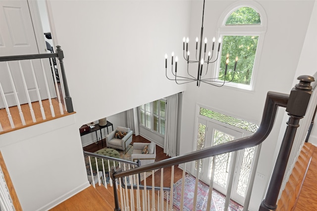 4016 Brandywine Pointe Blvd, Old Hickory, TN 37138 - stairs featuring a chandelier, wood finished floors, and a towering ceiling