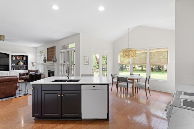 4016 Brandywine Pointe Blvd, Old Hickory, TN 37138 - kitchen with dishwasher, a fireplace, healthy amount of natural light, light countertops, and vaulted ceiling