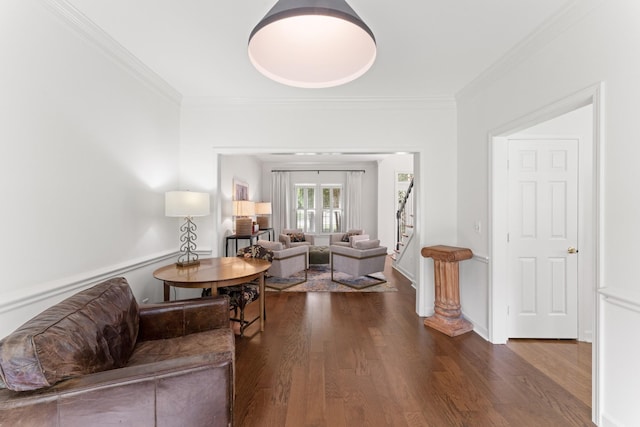 4016 Brandywine Pointe Blvd, Old Hickory, TN 37138 - living room featuring ornamental molding, stairs, and wood finished floors