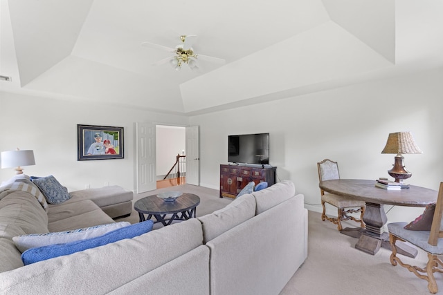4016 Brandywine Pointe Blvd, Old Hickory, TN 37138 - living room with light colored carpet, a tray ceiling, and a ceiling fan