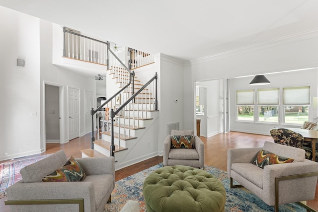 4016 Brandywine Pointe Blvd, Old Hickory, TN 37138 - living area with stairs, crown molding, and wood finished floors