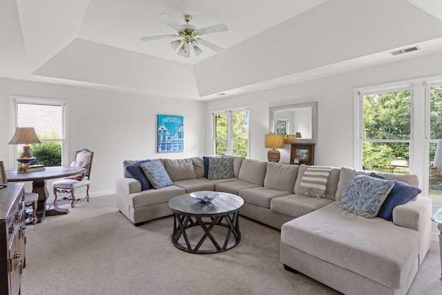 4016 Brandywine Pointe Blvd, Old Hickory, TN 37138 - carpeted living room featuring a tray ceiling and a ceiling fan