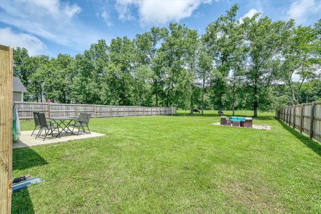 258 Green Meadow Dr, Smithville, TN 37166 - fenced backyard featuring an outdoor living space, a patio area, and view of scattered trees