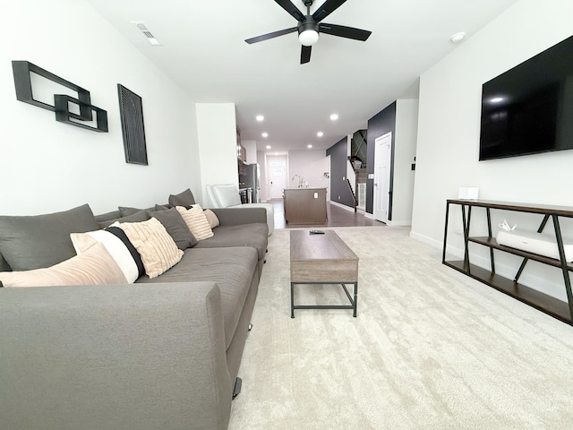 101 Percheron Pl, Smyrna, TN 37167 - living area featuring ceiling fan, light carpet, and recessed lighting