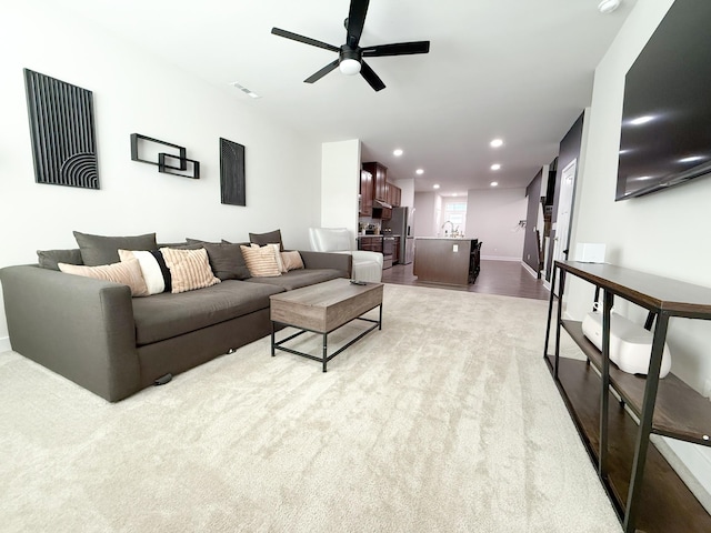 101 Percheron Pl, Smyrna, TN 37167 - living room with a ceiling fan, recessed lighting, and light wood-style floors