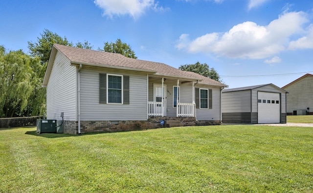 1812 Carneal Ln, Oak Grove, KY 42262 - ranch-style home with a porch, a garage, crawl space, an outdoor structure, and driveway