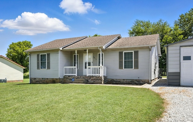 1812 Carneal Ln, Oak Grove, KY 42262 - ranch-style house with covered porch, crawl space, a front lawn, and a shingled roof