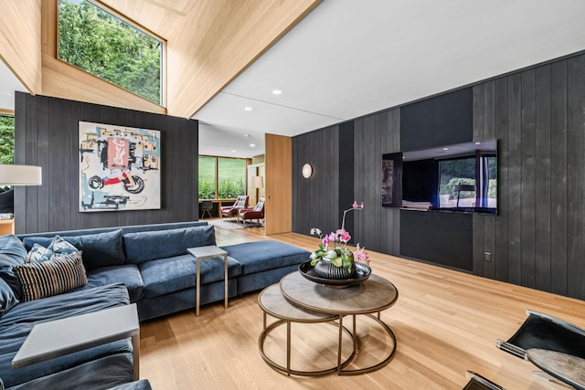 1091 Lynnwood Blvd, Nashville, TN 37215 - living room featuring wooden walls, light wood-type flooring, and recessed lighting