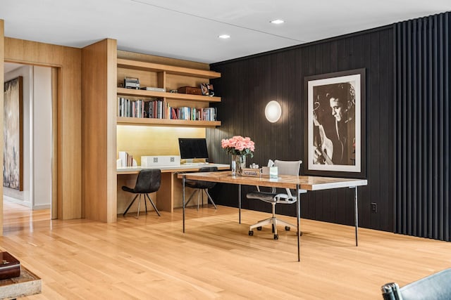 1091 Lynnwood Blvd, Nashville, TN 37215 - home office with wood finished floors, wood walls, and recessed lighting
