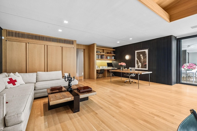 1091 Lynnwood Blvd, Nashville, TN 37215 - living room with wood finished floors, an office area, recessed lighting, and wooden walls