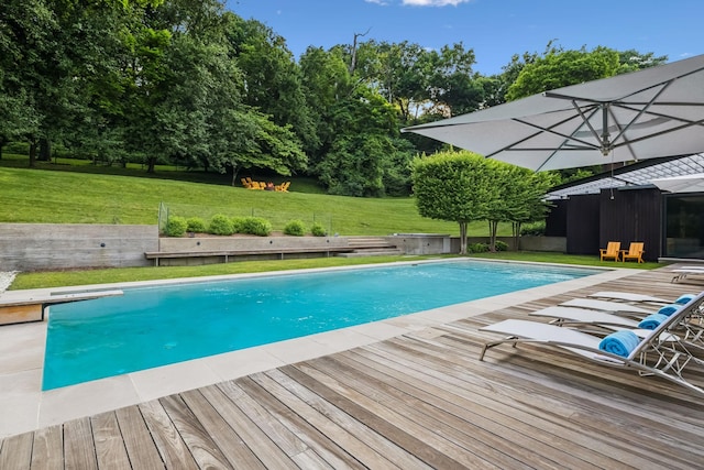 1091 Lynnwood Blvd, Nashville, TN 37215 - outdoor pool featuring a wooden deck and a lawn