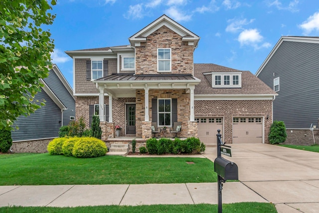 1074 Amelia Park Dr, Franklin, TN 37067 - craftsman inspired home with covered porch, driveway, a front lawn, and a garage