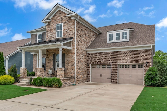 1074 Amelia Park Dr, Franklin, TN 37067 - view of front facade with covered porch, driveway, roof with shingles, and stone siding