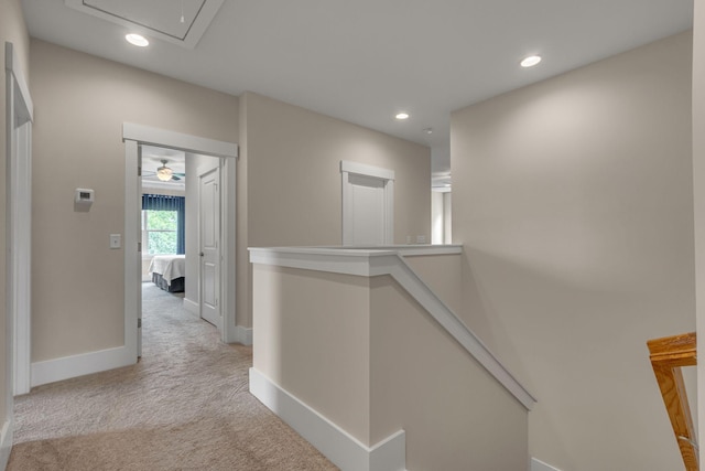 1074 Amelia Park Dr, Franklin, TN 37067 - corridor featuring light carpet, an upstairs landing, attic access, and recessed lighting