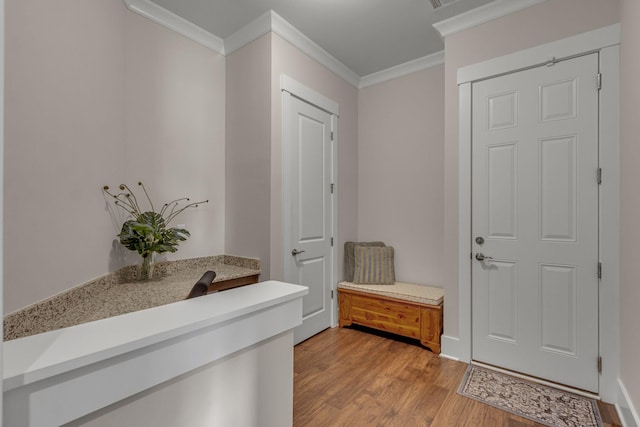 1074 Amelia Park Dr, Franklin, TN 37067 - mudroom featuring crown molding and light wood-type flooring