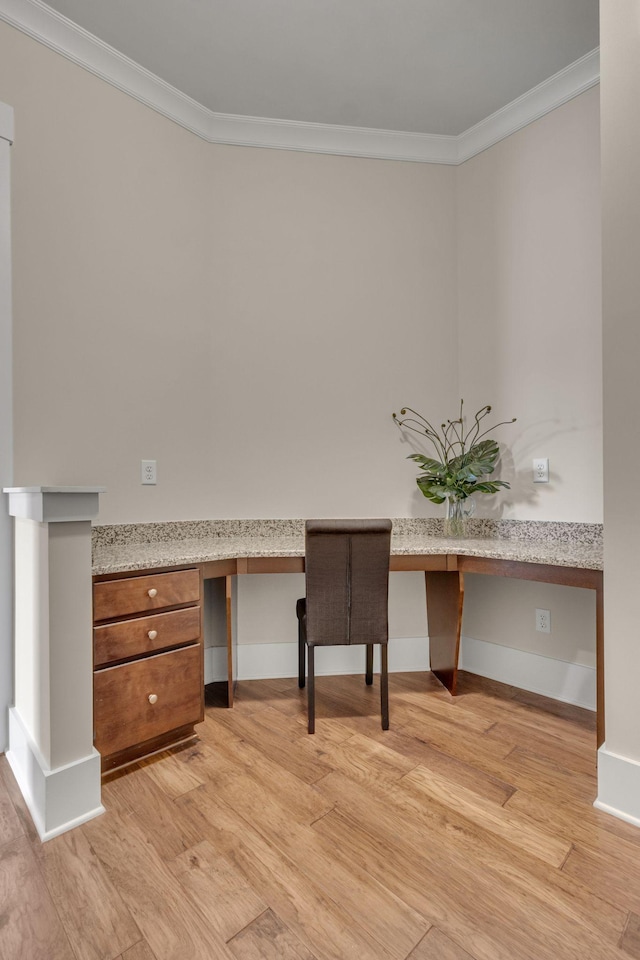 1074 Amelia Park Dr, Franklin, TN 37067 - unfurnished office with built in desk, light wood finished floors, and ornamental molding