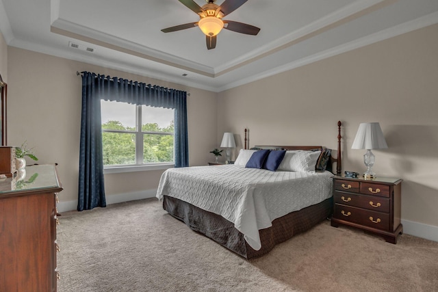 1074 Amelia Park Dr, Franklin, TN 37067 - bedroom with a raised ceiling, light carpet, crown molding, and a ceiling fan