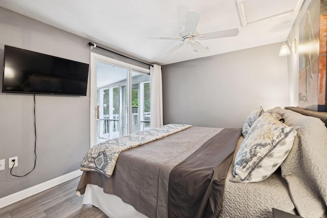 617 Still Point Rd, Smithville, TN 37166 - bedroom with wood finished floors, access to outside, attic access, and a ceiling fan